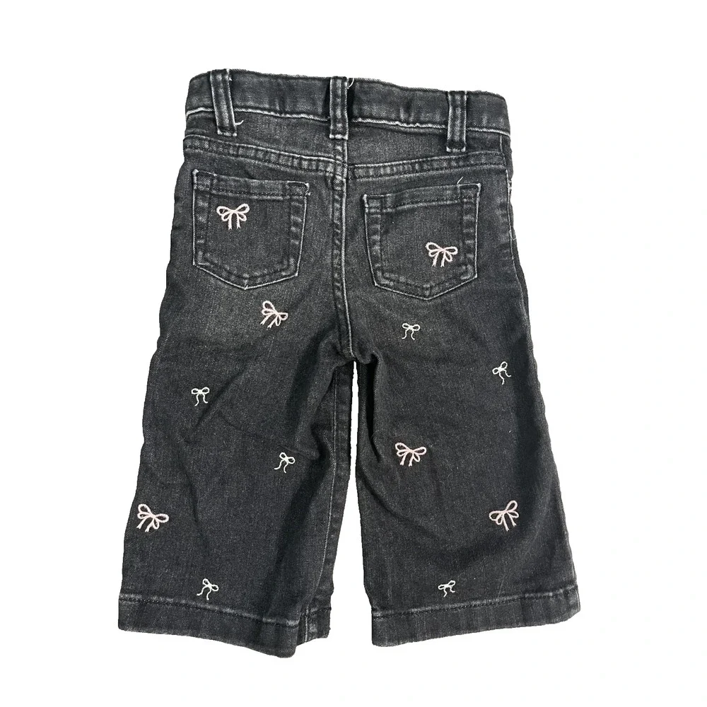 Juniors Baby Girl Cat & Jack Size 18M Wide Leg Black Jeans Embroidered Bows